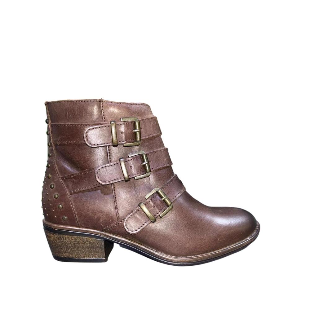 NEW ERIC MICHAEL women's sparta moto boots in brown leather